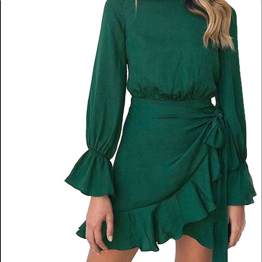 Long Sleeve,Round Neck,Ruffles Wrap,Party Dress